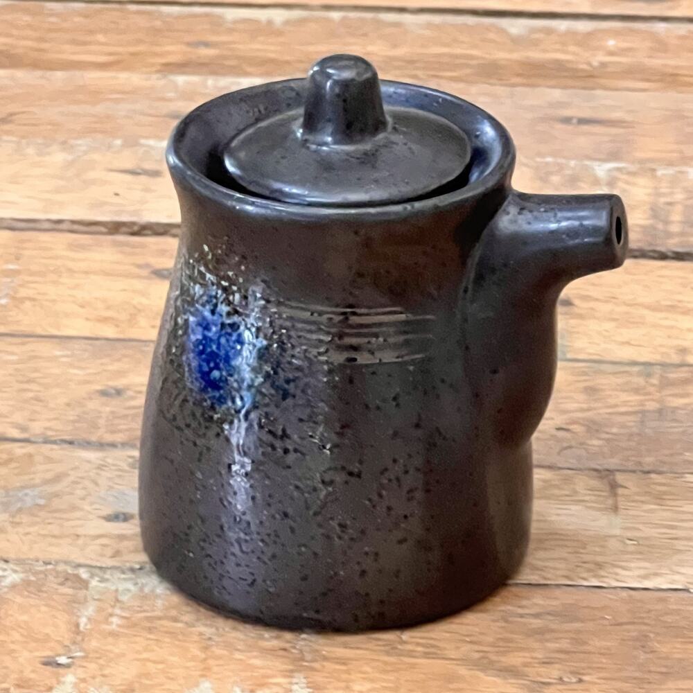 Porcelain Dispenser Container 3.5" Bottle With Lid Soy Sauce Or Oil Brown